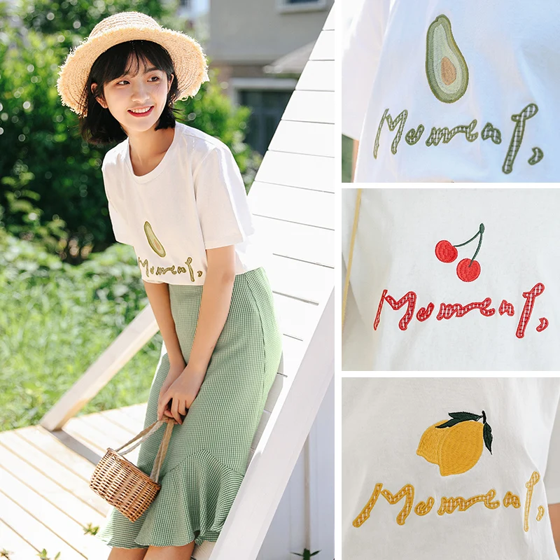 2020 Summer Female Students Clothes Set Letters Embroidered Cotton T-shirts+Irregular Ruffles Skirts Twinset Women Suits |