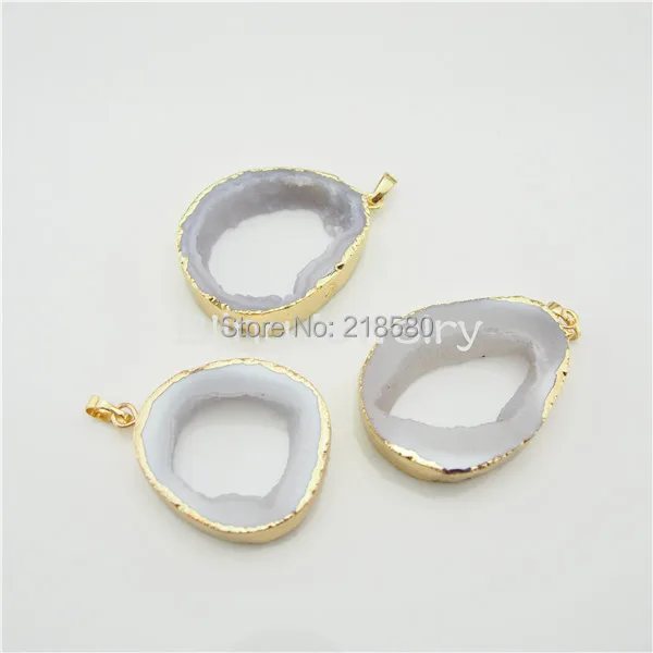 

H-SP109 Geode кристаллический кулон с золотым краем