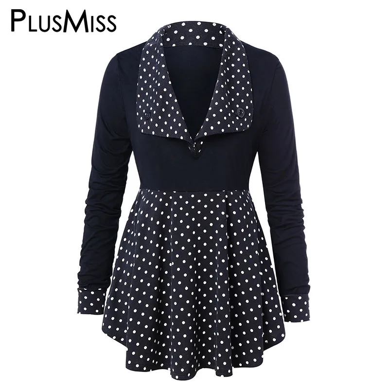 PlusMiss размера плюс 5XL v образный вырез узор в горошек блузка Для женщин отложной