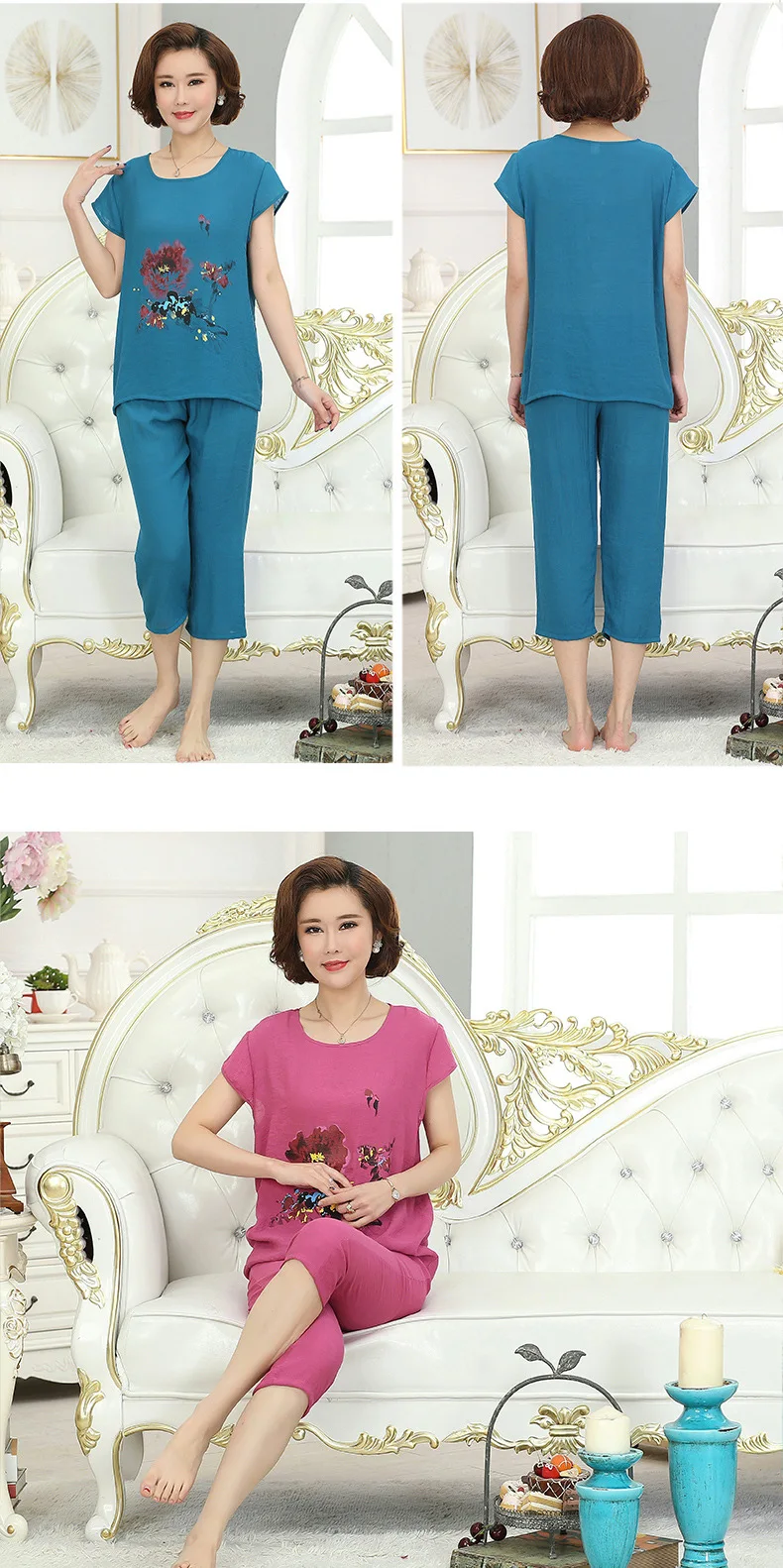 Fdfkalk, XL, XXL, 3XL, 4XL, большие размеры, женские пижамы, летние, с коротким рукавом, из хлопка и льна, пижамы, пижамы для женщин, пижамы, Q1015