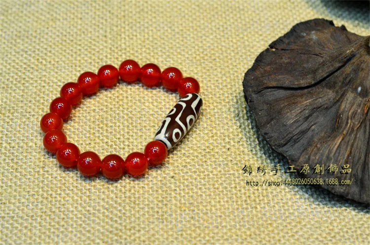 Бусины дзи из натурального камня A + браслет в тибетском стиле красного и черного