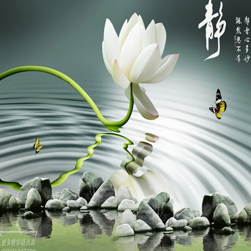 Дропшиппинг обои Коломак Флора в китайском стиле Zen Calm Water Cobblestone пейзаж камень