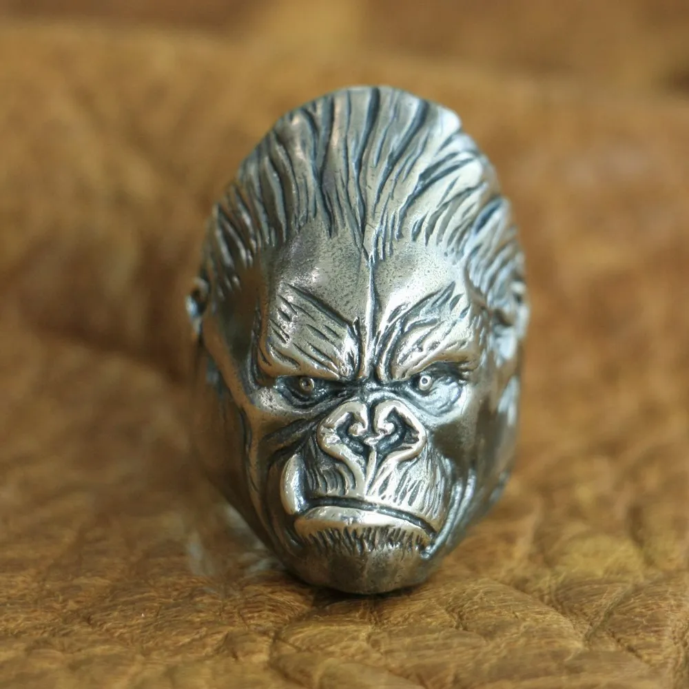 LINSION 925 пробы Серебряное кольцо King Kong мужское байкерское в стиле панк APE TA117