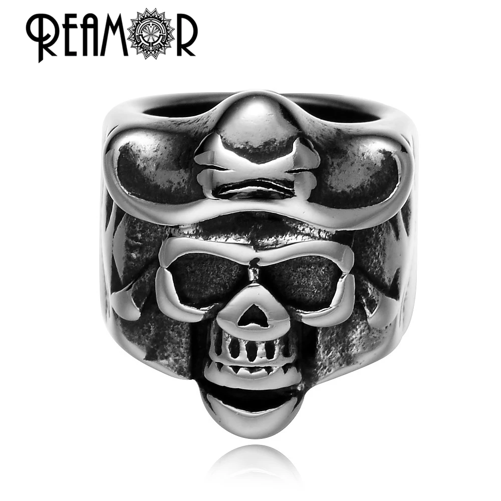 REAMOR ковбойский череп бусины из нержавеющей стали с большим отверстием для