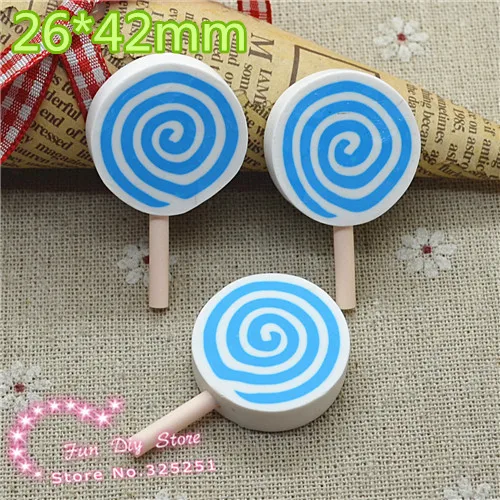 

kawaii Polymer clay candy light blue lollipop free shipping 30pcs/lot 26*42mm R622-3