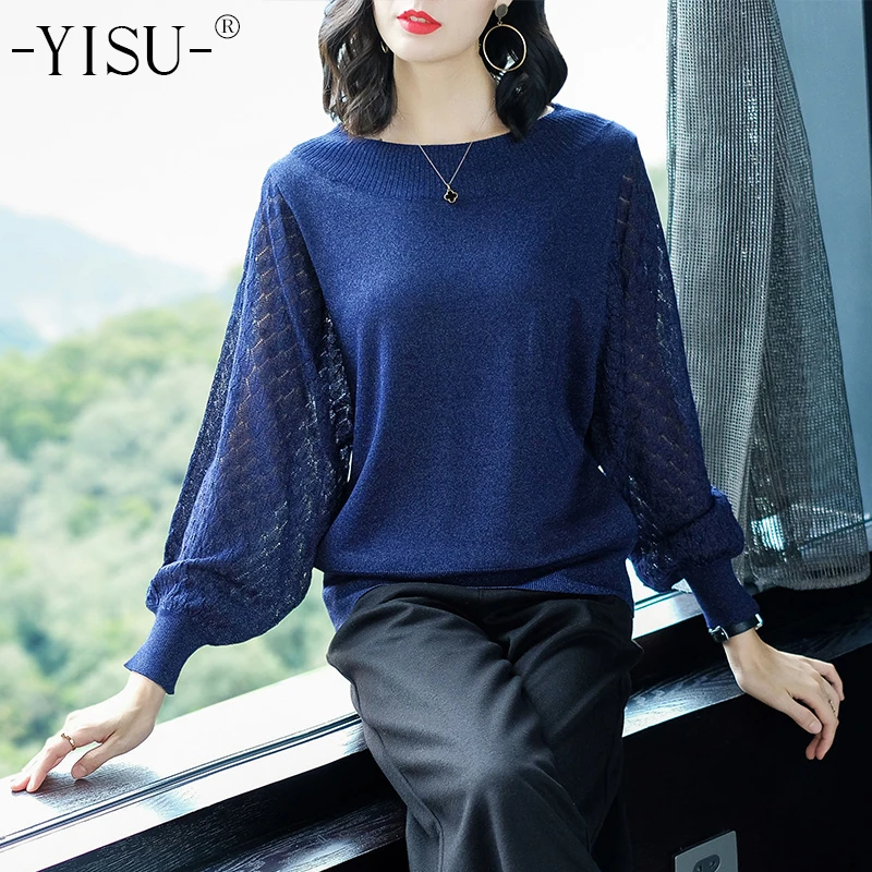 YISU Women Sweater 2019 spring Round neck Female Jumper thin Bat sleeve Knitted Loose Pullover | Женская одежда