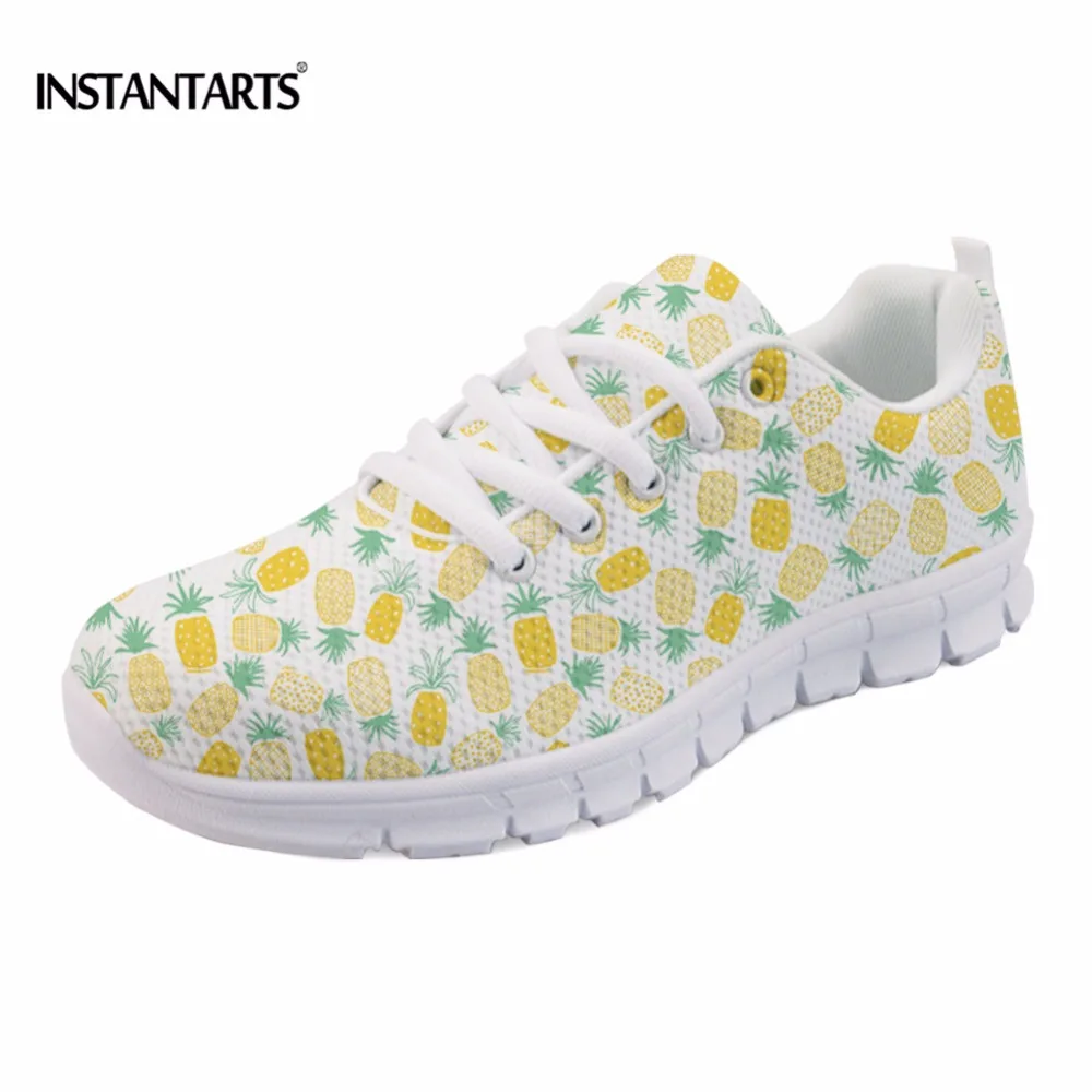 

INSTANTARTS Women's Casual Flat Shoes Fashion Fruit Pineapple Pattern Mesh Sneakers Breathable Female Light Flats Big Size 35-43