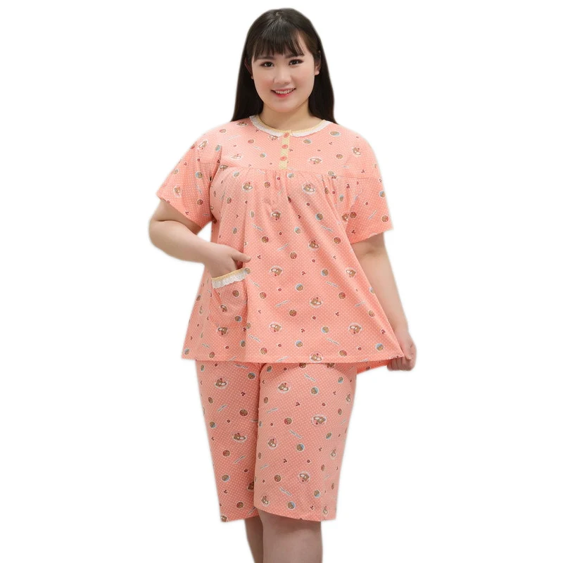 Новинка, распродажа, 5XL, хлопок, женские короткие пижамы, наборы, свежая одежда для сна с коротким рукавом, женские пижамы с цветочным принтом, большие размеры, 130 кг, XXXXXL