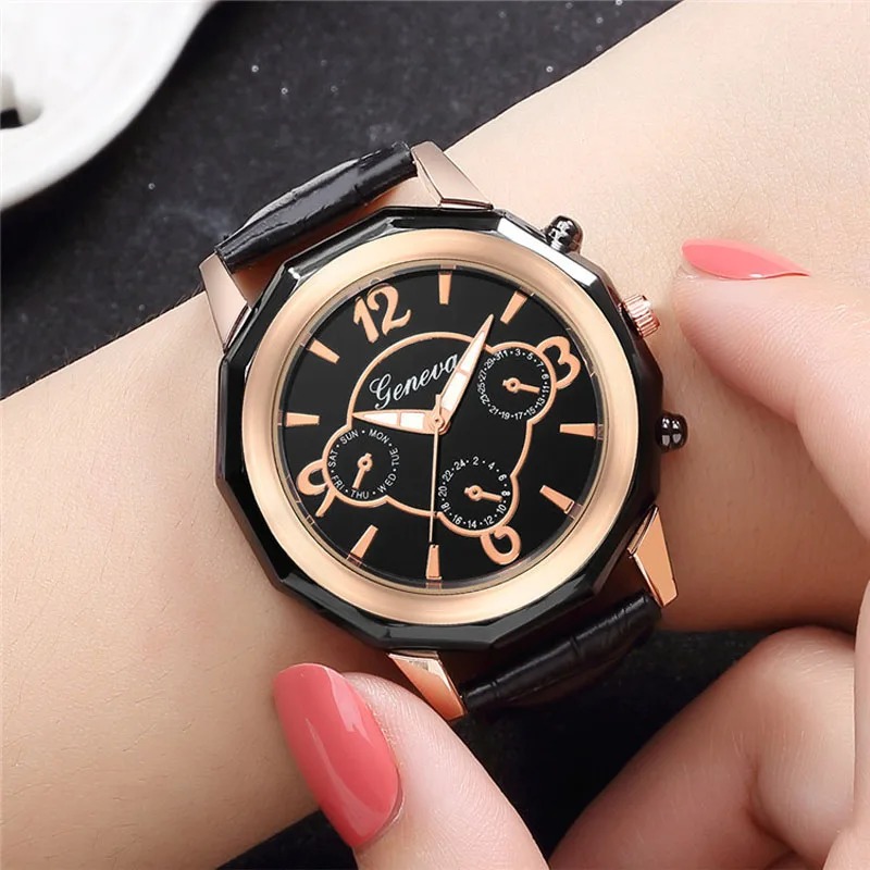 

Women's Watches Fashion Leather Wrist Watch Women Ladies Geneva Brand Watch Clock Saati Bayan Kol Mujer Relojes Montre feminino