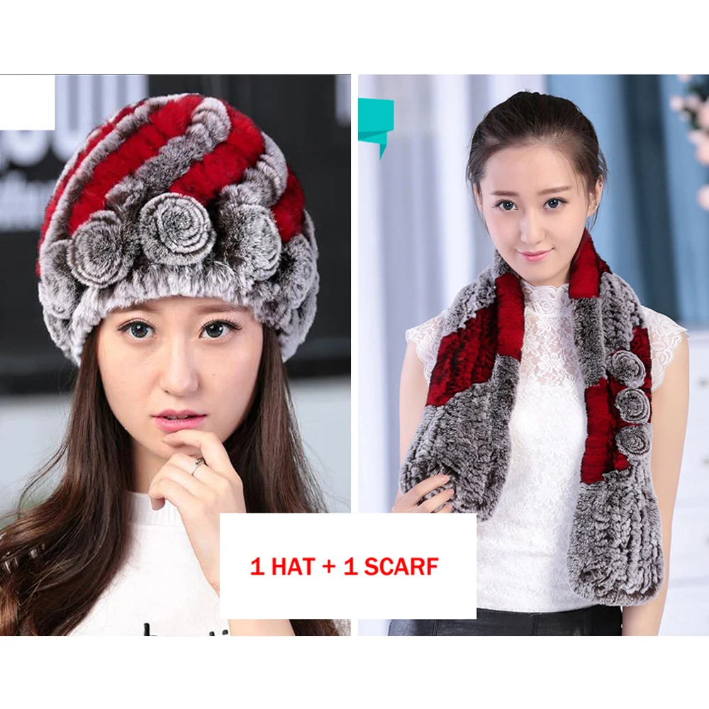 Россия натуральные Настоящий мех кролика шарф и шапка из меха рекс Для женщин