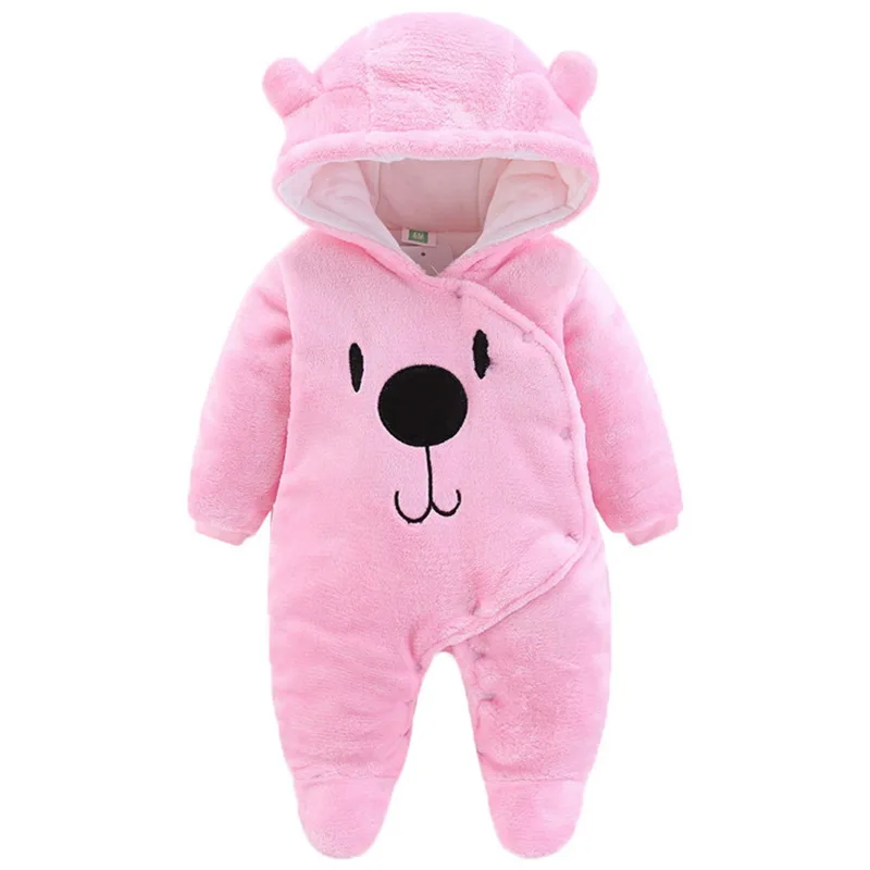 Pink Loozykit/ г.; осенне-зимние детские комбинезоны из плотного хлопка с рисунком медведя из кораллового флиса с длинными рукавами; комбинезон для мальчиков и девочек - Цвет: Pink