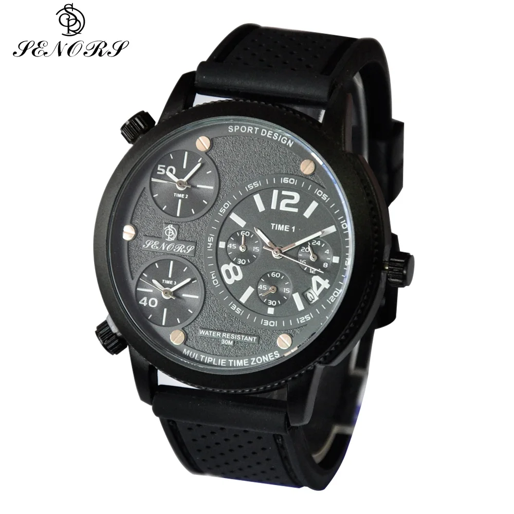 

SENORS 2018 Mens Watch Quartz Sport Watches Waterproof Silicone Strap Military Watch auto date Male WristWatches
