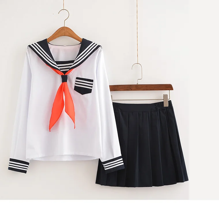 long sleeve white- Японское аниме Jigoku Shojo Косплей Костюм Hell Girl Enma Ai Косплей Костюм JK школьная форма матроска костюм - Цвет: long sleeve white-