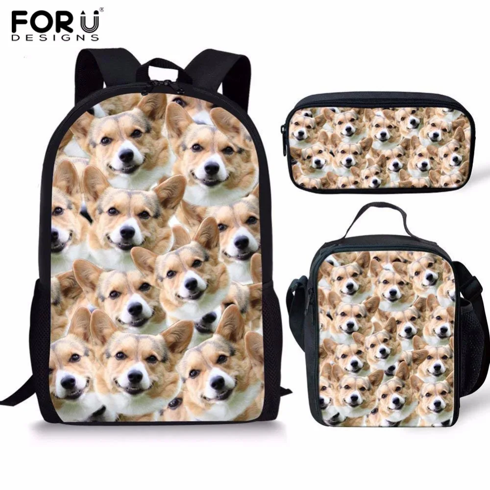 

FORUDESIGNS 3pcs/set Husky Shiba Dog Printed Kid School Bag Set 16inch Book Bag Shoulder Backpack Children Bookbag Satchel