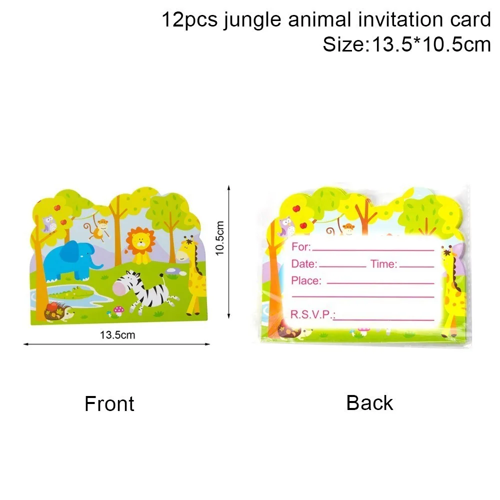 Invitation card 12pc Джунгли день рождения фон Джунгли животных украшения для вечеринки в стиле сафари Дети День рождения подвесной баннер первый день рождения Декор - Цвет: Invitation card 12pc