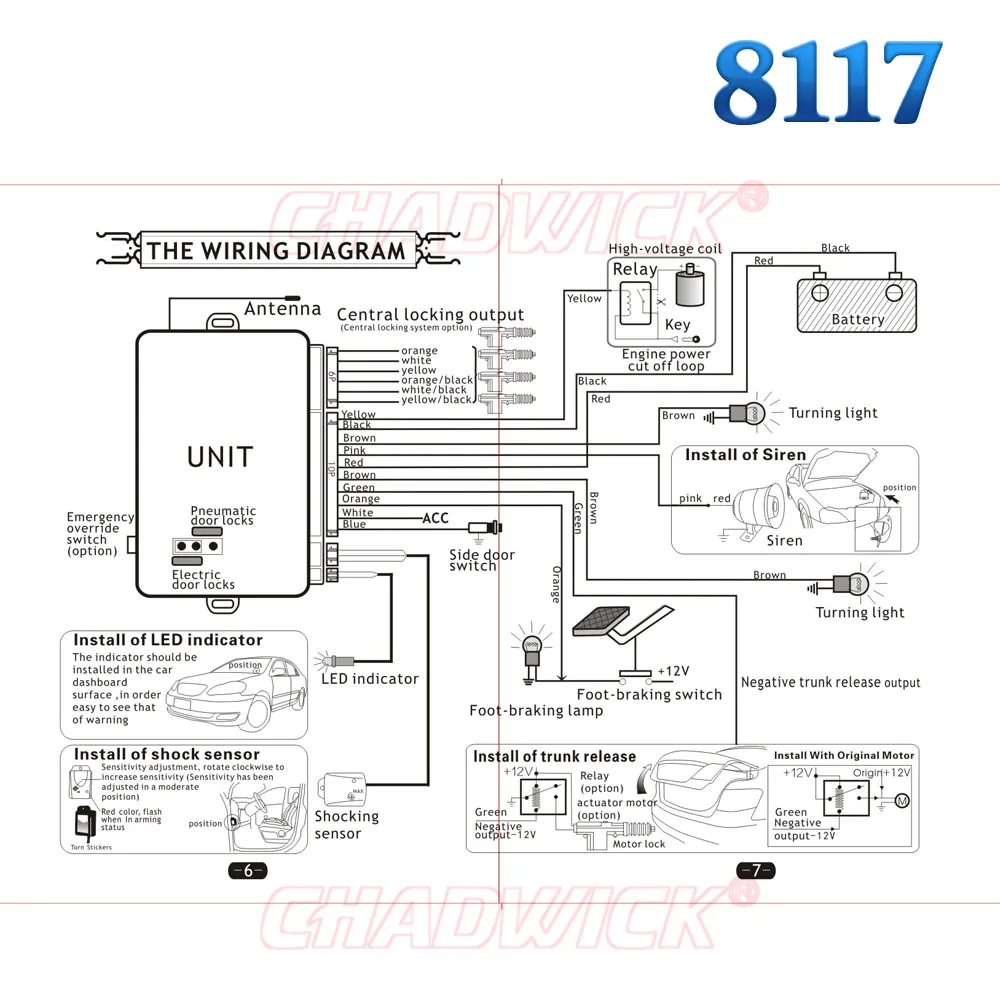 Новинка 8117 CHADWICK для Volkswagen vw#31 откидной ключ Автомобильная сигнализация универсальная сирена односторонняя Автоматическая безопасность без ключа вход polo bora
