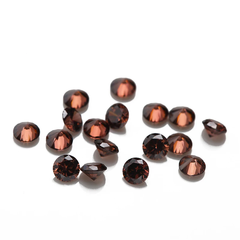 1mm~3mm Coffee Color Cubic Zirconia Stone Round Shape Europe Machine Cut  Loose CZ Synthetic Gemstone For Jewelry