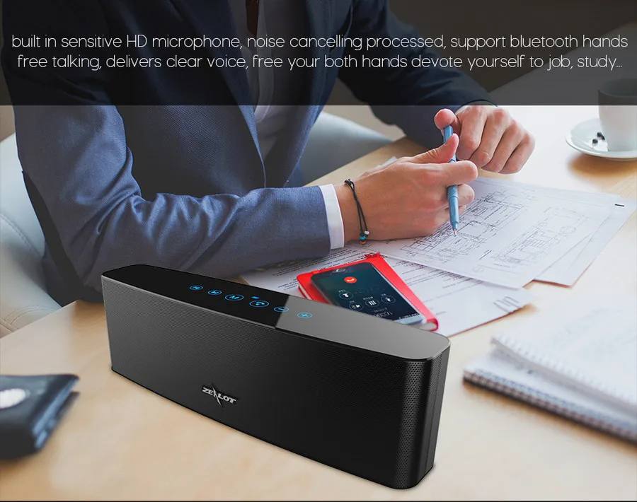 Zealot S12 Портативный беспроводной Bluetooth динамик 4 драйвера сенсорное управление наружная Колонка 12 Вт сабвуфер с микрофоном Поддержка TF карты AUX