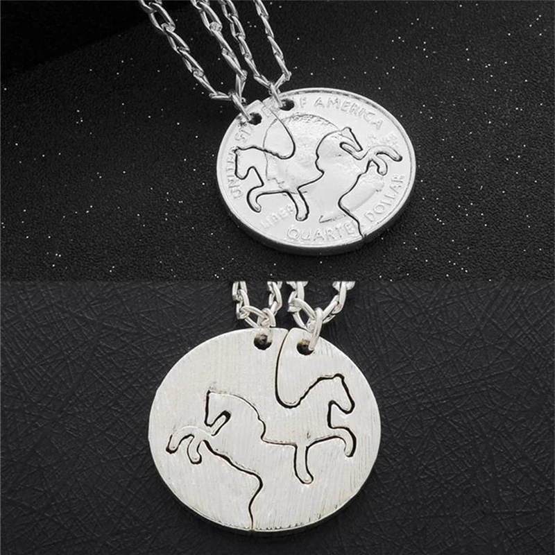 Two Horses Lover Couples Best Friend Gifts Pendant Necklaces Coin Charm silver Necklace women men jewelry love girl present 2pcs | Украшения