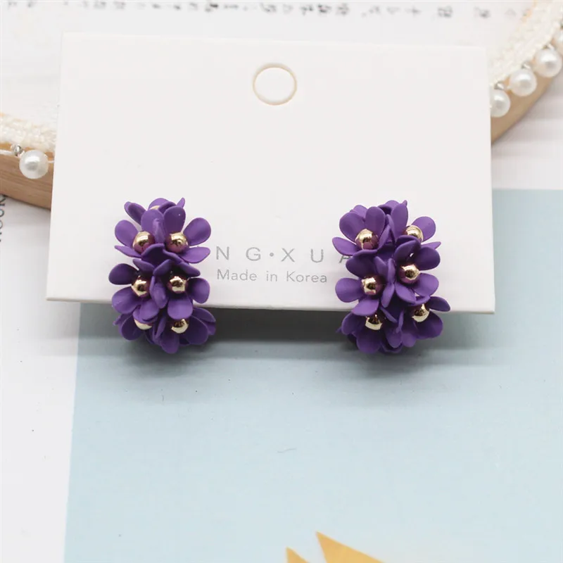 Женские серьги кольца с цветком Модные металлические маленькие в виде цветка