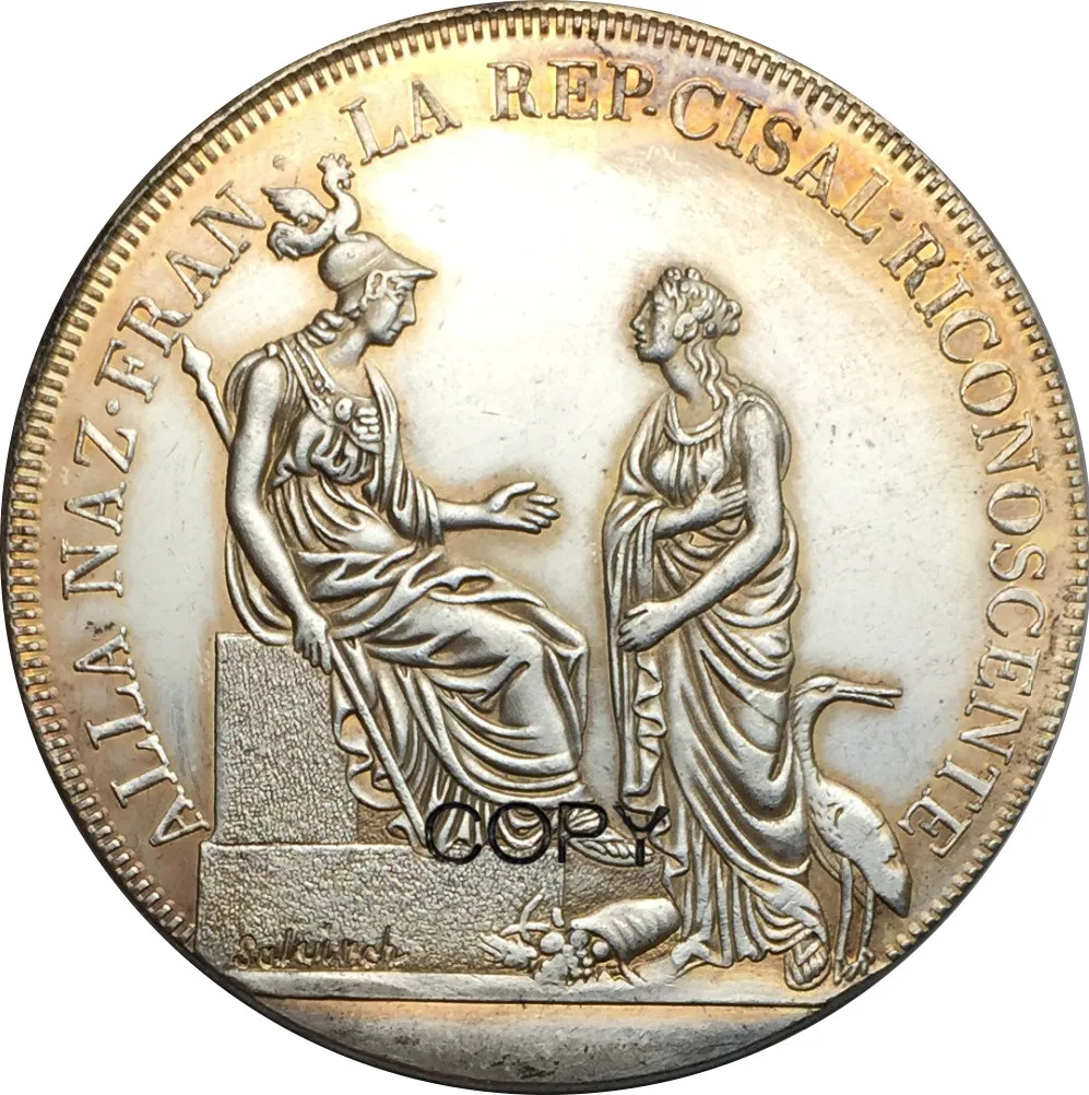 Италия Cisalpine Scudo of 6 Lire Anno 8 1800 медная Посеребренная копии монет