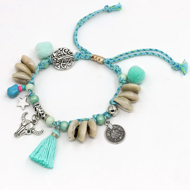 Женские ножные браслеты в виде ракушек; Boho; ювелирные изделия для ног; пляжные босоножки; браслет на щиколотке; женские туфли с кисточками и ремешком на щиколотке; Прямая поставка - Окраска металла: D1765c