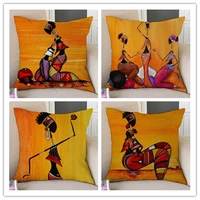 exotic africa oil painting art cartoon sofa throw pillow for home decoration african women luxury cotton linen cushion cover
