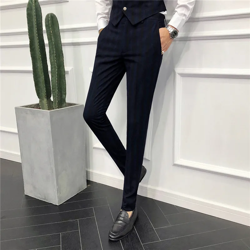 

2019 мужские деловые, свадебные, банкетные Костюмные брюки от TANG, Классические мужские строгие брюки в полоску, черные, серые, облегающие, элег...