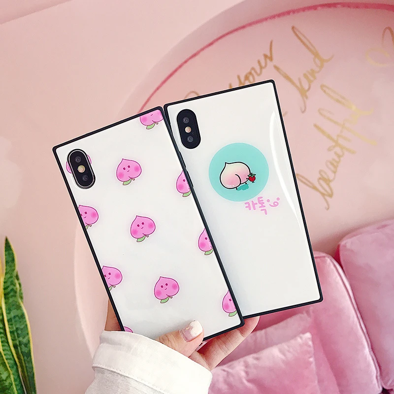 RZP Fruit Cherry Glass Case For iPhone X 10 Tempered glass Cover Bumper On The Apple 6s 7 8 Plus Silicon Shell | Мобильные телефоны