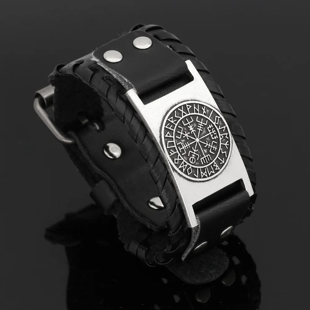 Nodich viking Vegvisir компас кожаный амулет odin символ Браслет-регулируемый размер 19-25 см