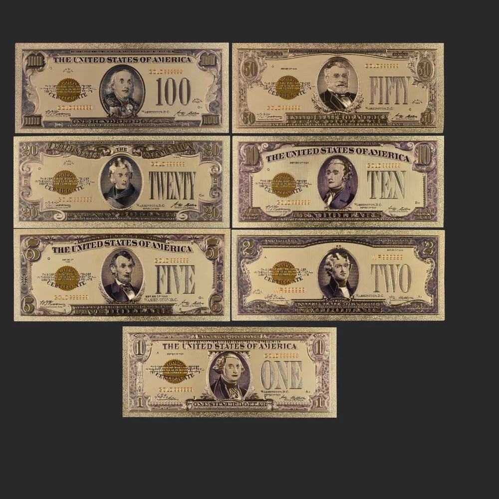 1928 7 шт. США $1 2 5 10 20 50 100 долларовая Золотая банкнота красочный мир денег для