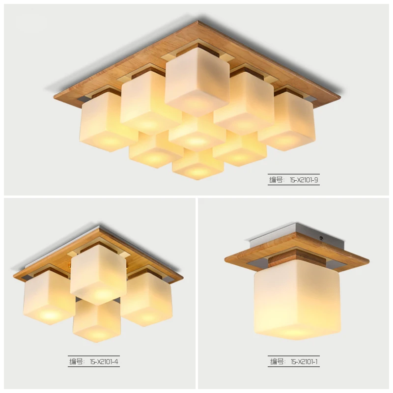 Японский деревянный потолочный светильник в виде кубиков современный