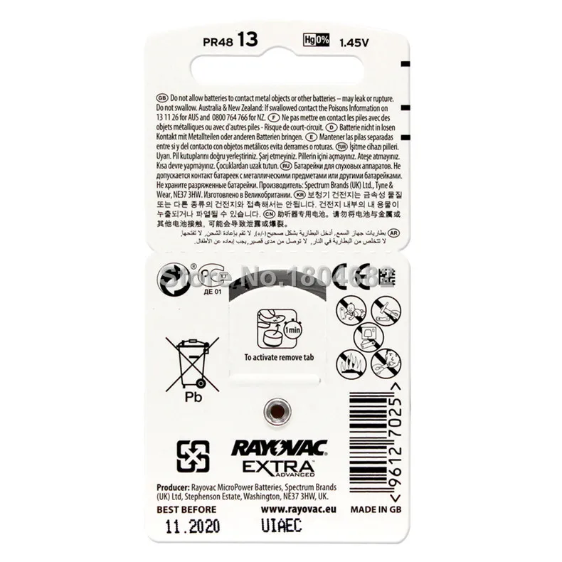 12 шт./лот RAYOVAC EXTRA Zinc Air Performance слуховой аппарат батареи A13 13A 13 P13 PR48 батарея A13|hearing aid