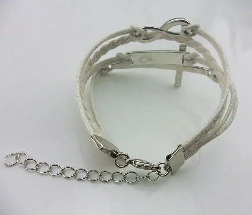 Fashion Infinite Bracelet Cross Bangle White Leather Knit Rope Love Punk Charms | Украшения и аксессуары