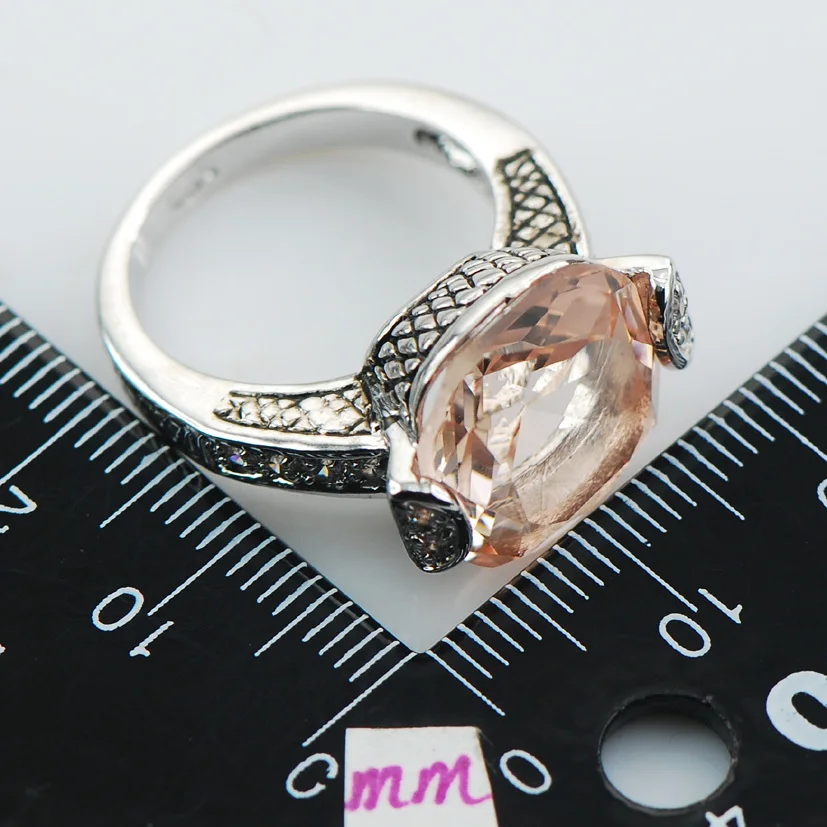 Маленькое серебряное кольцо Spuare Morganite с белым кристаллом из циркония размер 6 7 8 9