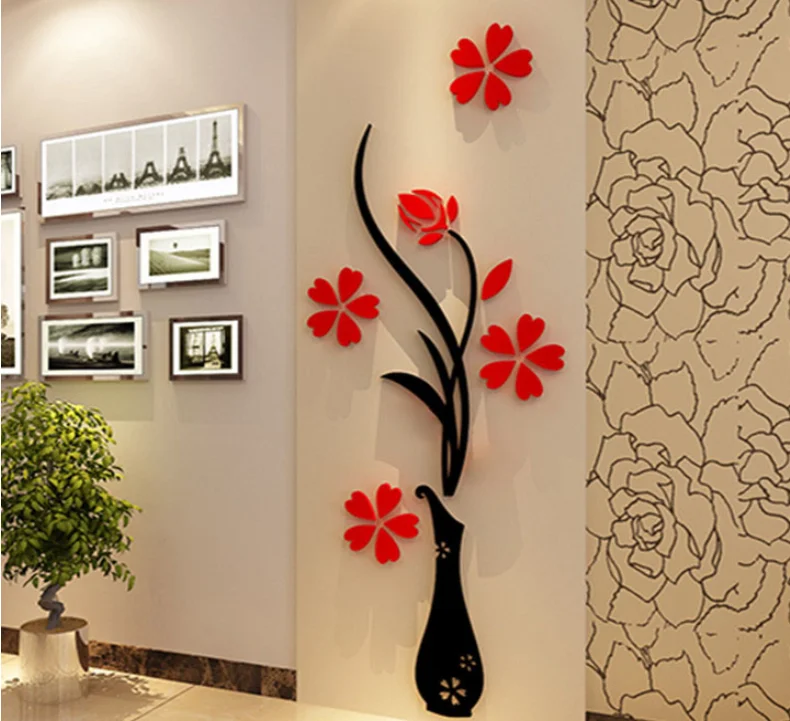 Современные 3D Ваза Цветок Дерево Дизайн Книги по искусству пропуск стены Стикеры