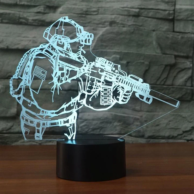 3D светодиодсветодиодный настольная лампа новинка акриловый солдат