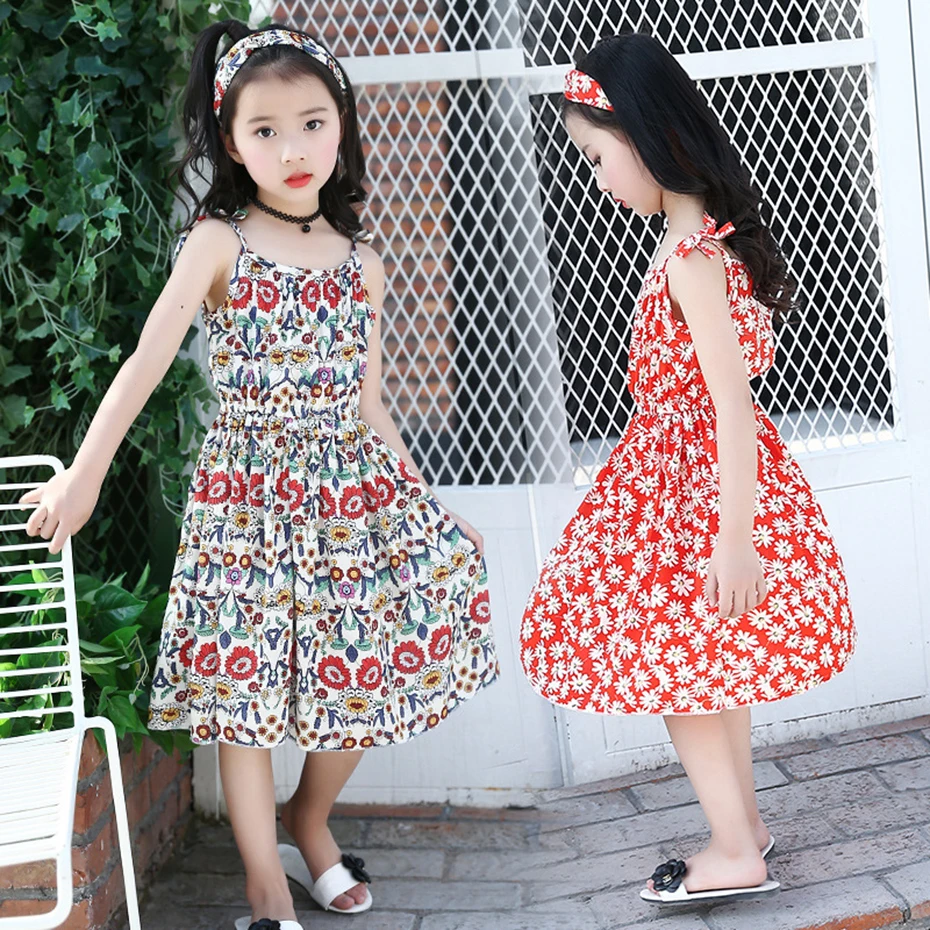 Aixinghao Girls Beach Dress Summer Sundress For Party Clothes Floral Chiffon Teen Clothing Kids 6 8 10 12 14 Year | Детская одежда и