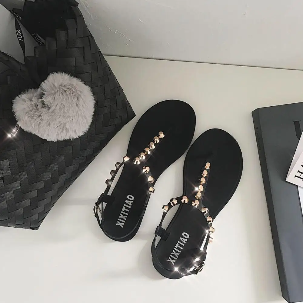 Women Sandals 2019 Summer New Fashion Personalzied Studded Flip Flops Ankle T-strap Outdoor Casual Thong | Обувь