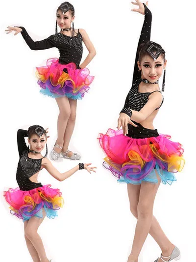 2017 одежда для бальных танцев девочек детское платье латинских соревнований юбки