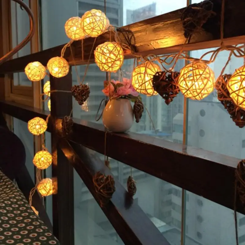 2 м 20LED теплый белый ротанга Ball Строка сказочных огней для Рождественская