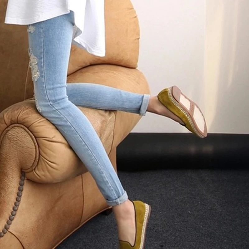 Новинка весна лето 2019 стильные джинсовые брюки без запаха и потертостей для