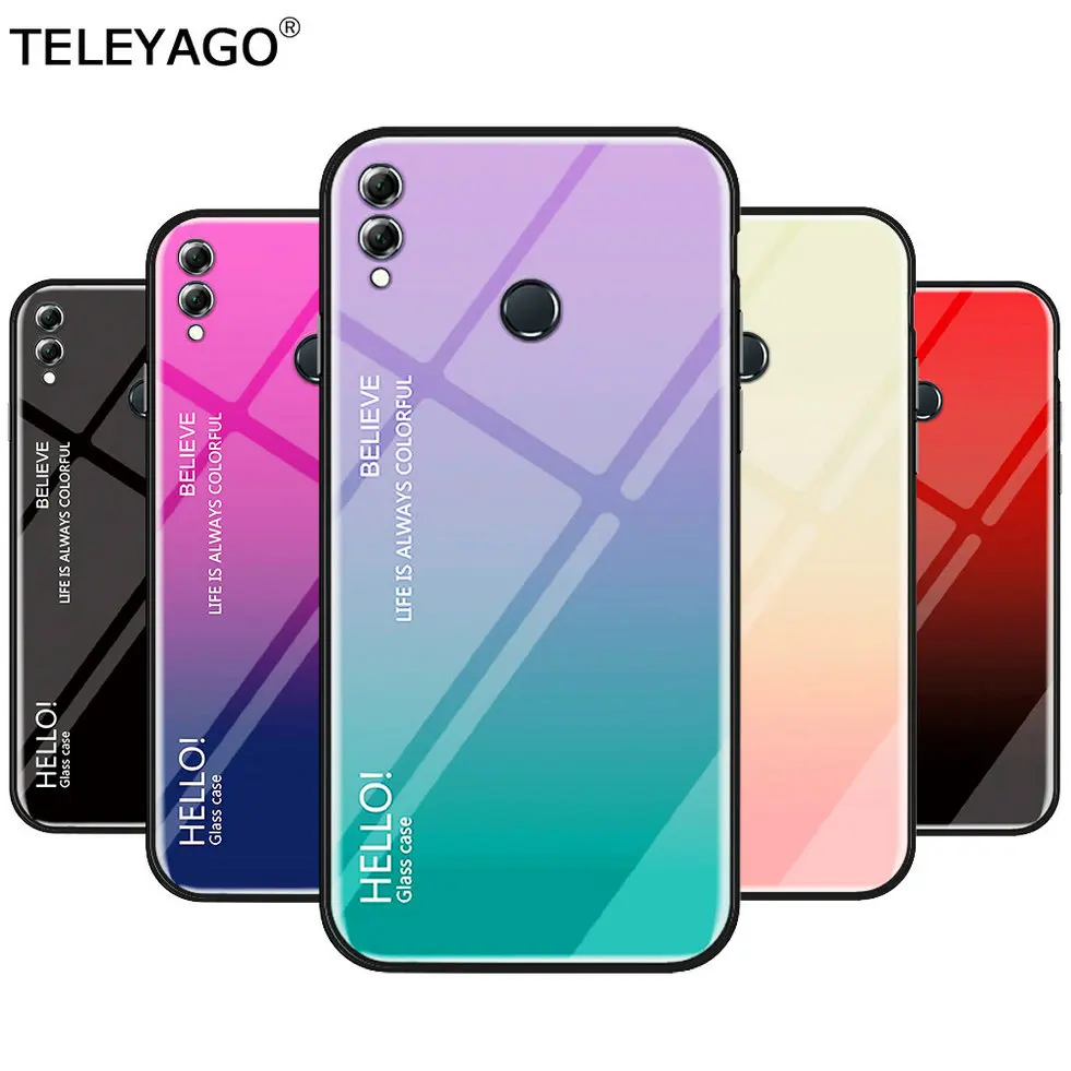 Для Huawei Honor 8X /8X Max чехол Модный градиентный цвет Закаленное стекло силиконовая