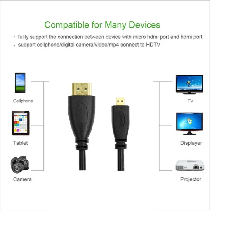 1 4 V позолоченный HDMI Micro кабель 3D 1080 P Male для телефона Tablet HDTV PS3 xbox Камера GoPro 0 5 m