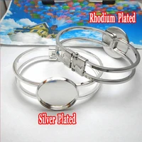 2pcs 6560mm wholesale min silver platedrhodium plated braceletsbangles with inner 25mm bezel setting tray for cabochons