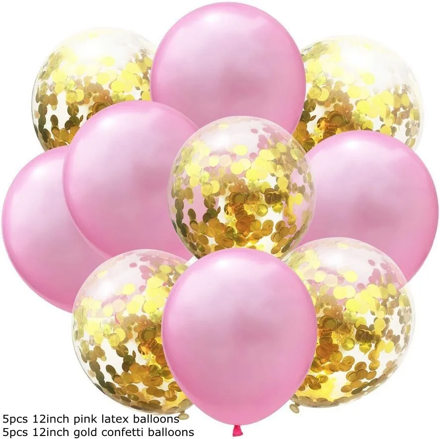 5pink 5gold con 10 шт./лот 12 дюймов воздушные шары с конфетти Happy День рождения воздушные шары декоративные гелиевые шарики свадебные принадлежности для вечеринки шары - Цвет: 5pink 5gold con