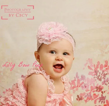

Vintage Baby Lace Flower with Middler Pearl Headband Girls Knitted Headband Newborn Headwear Hair Band Gift Photography Props