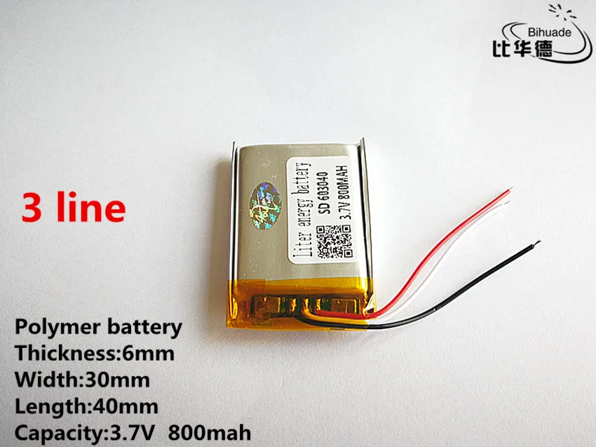 

10pcs/lot 3 line Good Qulity 3.7V,800mAH,603040 Polymer lithium ion / Li-ion battery for TOY,POWER BANK,GPS,mp3,mp4