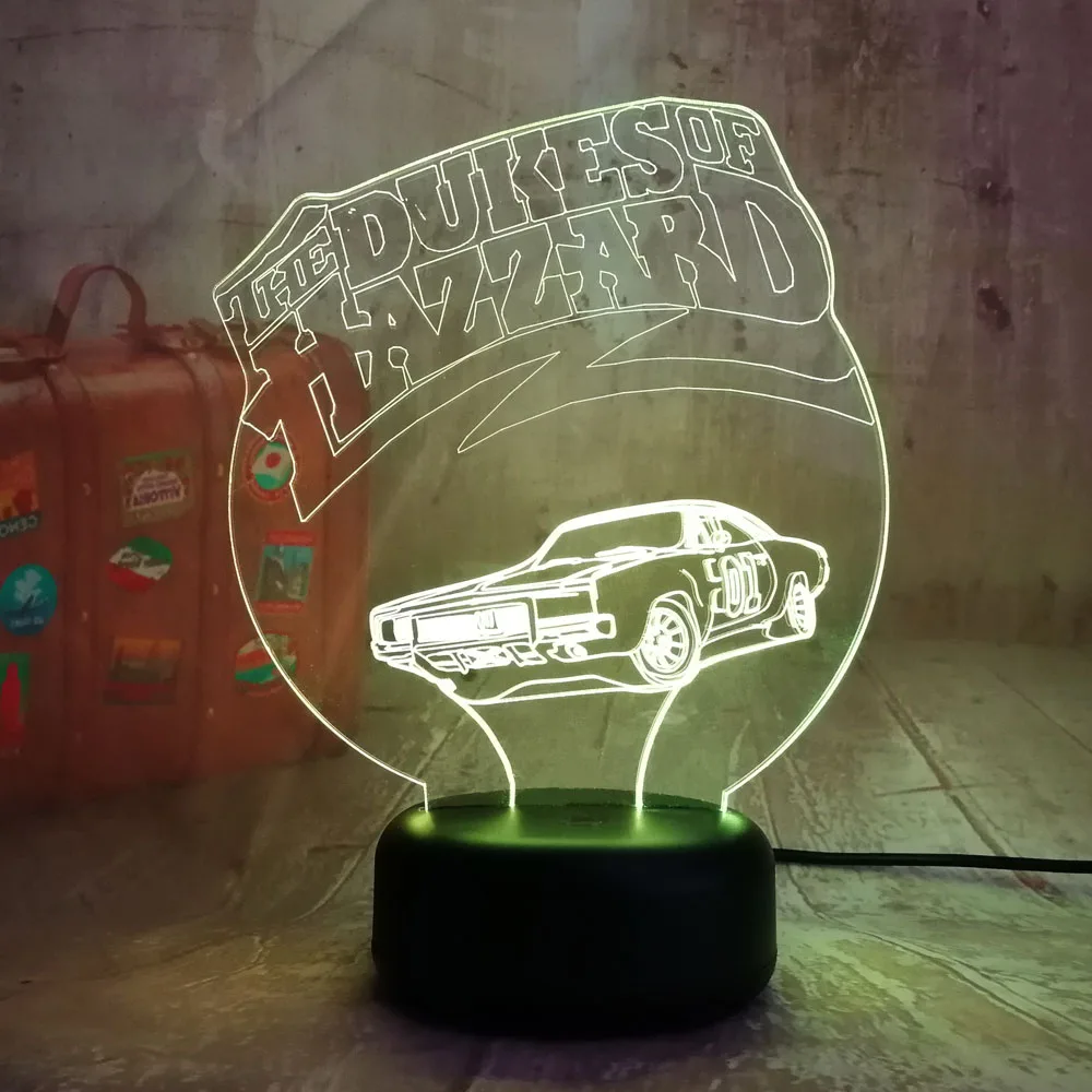 Новинка 3D светодиодный RGB смешанный двойной цвет хаззард автомобиль ночной Светильник детский подарок на день рождения блеск игрушки Рождество Спальня украшение дома