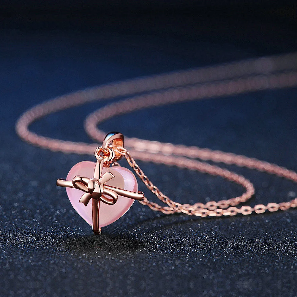 Ociki Rose Gold Color Ross Quartz CZ Pink Opal Pendant Necklace Heart Choker for Women Girls Gift ChokerDrop Shipping Jewelry | Украшения и